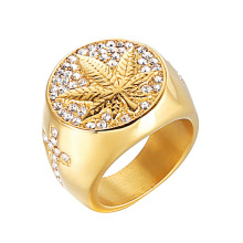 Кольцо с микроцирконом в стиле хип-хоп, мужское кольцо с бриллиантовым листом, ювелирные изделия из нержавеющей стали